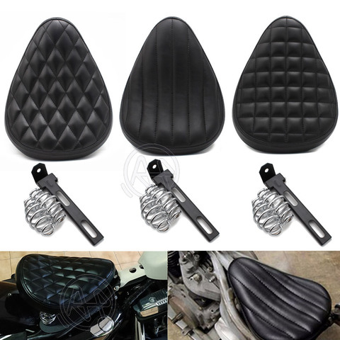 Siège Solo en rouleau de moto en cuir, avec ressort de 3 pouces et support de selle, 1 pièce, noir pour Harley Davidson Sportster 883 XL Chopper Bobber ► Photo 1/6