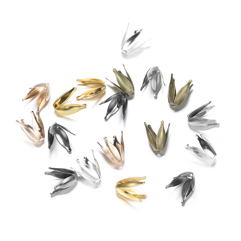 Bouchons de perles de fleurs rétro plaqués or, 100 pièces/lot, bouchons de breloques à quatre feuilles pour la fabrication de bijoux à main ► Photo 1/6