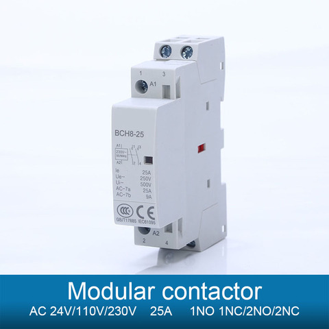 Contacteur domestique modulaire ac rail din, 1NO 1NC 2NO 2NC 24V 110V 230V 240V ► Photo 1/5