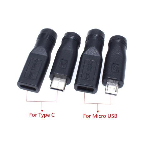 Connecteur d'alimentation 5V DC 5.5x2.1 vers Micro USB/ Type C femelle DC 5.5x2.1mm ► Photo 1/6