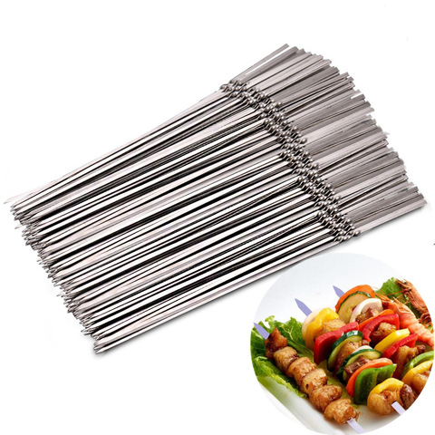 15 pièces réutilisable plat en acier inoxydable barbecue brochettes bbq aiguille bâton pour camping en plein air pique-nique outils outils de cuisson ► Photo 1/6