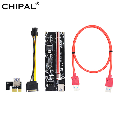 CHIPAL VER009S Plus PCI-E Riser carte PCIE X1 à X16 6Pin alimentation 60CM 100CM USB 3.0 câble pour carte graphique GPU extraction BTC LTC ETH ► Photo 1/6