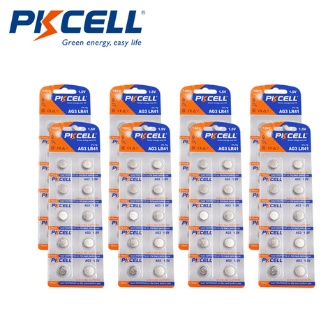 80 Pièces/8 carte PKCELL AG3 1.5V 30mAh Piles Bouton LR41 AG3 montre batterie SR41W 392 192 192A LR736 pour Montres Jouet LED ► Photo 1/6