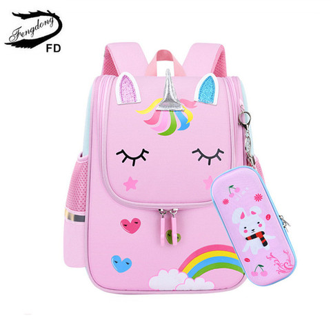 Fengdong petite fille sacs d'école enfants mignon bookbag arc-en-ciel cartable petit sac à dos étudiant crayon sac ensemble maternelle sac à dos ► Photo 1/6