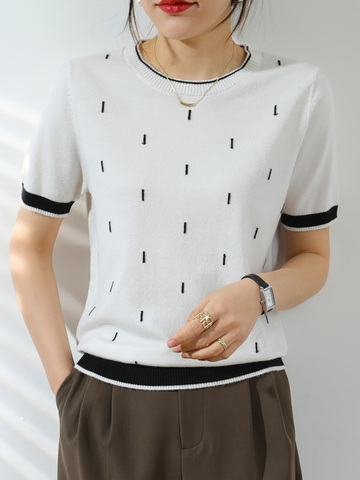 T-shirt à col rond pour femmes, pull à manches courtes, grande taille, mode coréenne, 2022 ► Photo 1/5