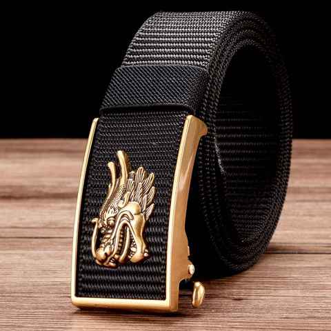 Ceinture à cliquet en Nylon pour hommes, ceinture utilitaire Web entièrement réglable sans trous pour hommes, ceinture à boucle coulissante automatique Dragon ► Photo 1/6