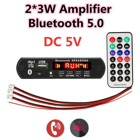 Module bluetooth 5V mp3 bluetooth radio fm usb mp3 amplificateur voiture FM Module prise en charge FM TF USB AUX mains libres enregistrement d'appel ► Photo 1/6