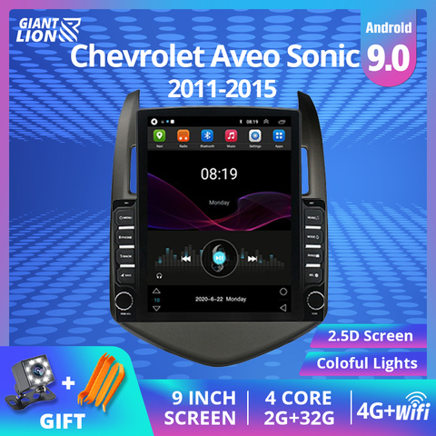 Autoradio Android 9.0, Navigation GPS, Bluetooth, lecteur multimédia, DVD, 2din, pour voiture Chevrolet Aveo, Sonic (2011 – 2015) ► Photo 1/6