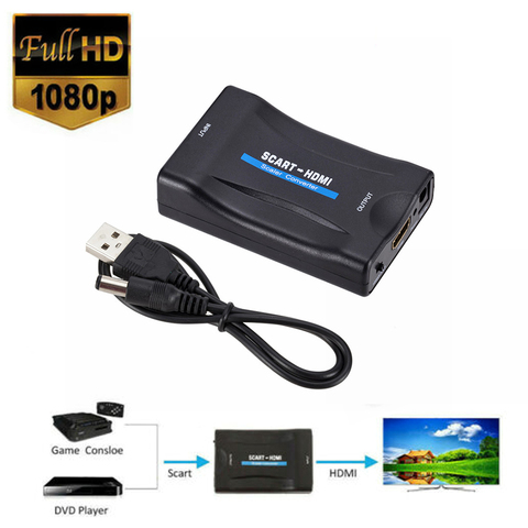 Convertisseur Audio vidéo 1080P SCART compatible HDMI, avec câble USB, pour HDTV, boîtier ciel, DVD, Signal de télévision, convertisseur haut de gamme ► Photo 1/6