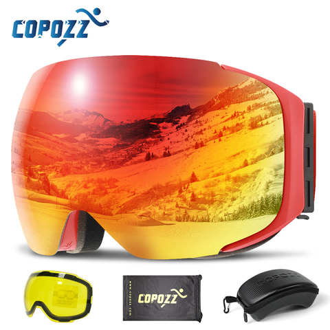 COPOZZ lunettes de Ski magnétiques avec lentille à changement rapide et ensemble de boîtiers 100% UV400 Protection Anti-buée lunettes de Snowboard pour hommes et femmes ► Photo 1/6