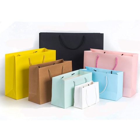 10 pièces personnalisé lourd Kraft papier sac rose couleur noël Shopping papier sac personnalisé cadeau emballage dix tailles disponibles sur mesure ► Photo 1/5