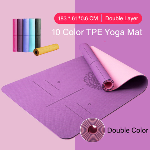 Tapis de Yoga TPE, tapis Double face antidérapant avec ligne de Position, tapis de Fitness, gymnastique et Pilates pour femmes, 6mm ► Photo 1/6