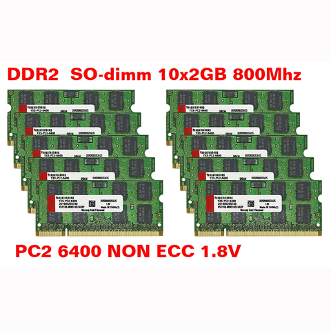 YONGXINSHENG – mémoire de serveur d'ordinateur portable, modèle DDR2, capacité 10x2 go, fréquence d'horloge 667/800/1.8 MHz, RAM 200 broches, fréquence d'horloge V, puces aléatoires utilisées, vente en gros ► Photo 1/1