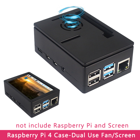 Boîtier Raspberry Pi 4 en ABS, boîtier noir, Support de ventilateur de refroidissement et écran tactile de 3.5 pouces ► Photo 1/1