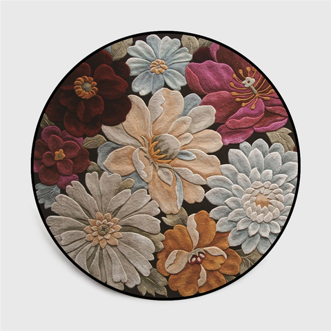 Tapis rond doux, antidérapant, imprimé de fleurs en 3D, pour salle de séjour, tapis de sol de chaise et décoration de maison ► Photo 1/4