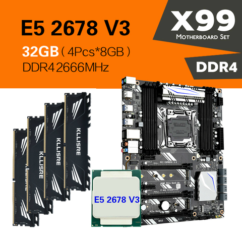 Kllisre X99 D8 ensemble carte mère avec Xeon E5 2678 V3 LGA2011-3 CPU 4 pièces X 8 GO = 32 GO 2666MHz DDR4 mémoire ► Photo 1/6