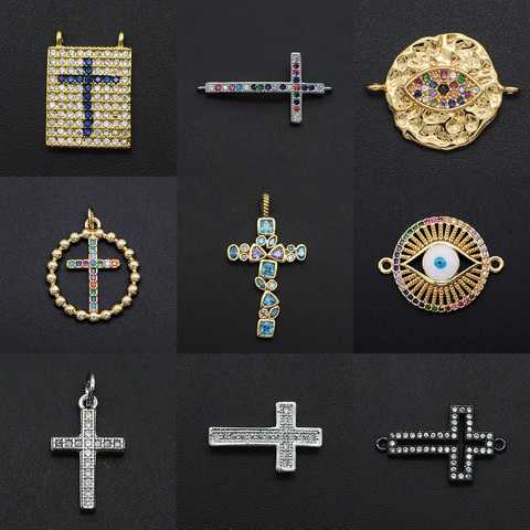 Fabuleux bricolage jésus croix CZ breloques en gros collier pendentif cubique Zircon mauvais œil Hamsa main connecteur pour la fabrication de bijoux ► Photo 1/6