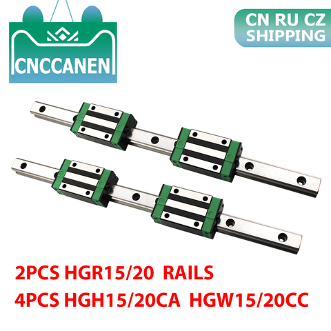 2 pièces HGR15 HGR20 Rail de guidage linéaire carré + 4 pièces HGH15CA HGH20CA / HGW15CC HGW20CC chariot à glissière pour la gravure de routeur de CNC ► Photo 1/6