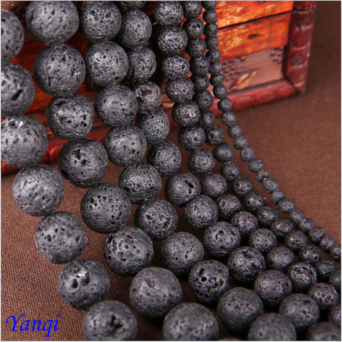 Yanqi noir perles de lave volcanique pierre naturelle ronde en vrac en gros 4-18mm perles teintes pour la fabrication de bijoux Bracelet à bricoler soi-même et collier ► Photo 1/5