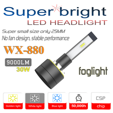 WX-H27/880/881 LED Voiture Phares Ampoules antibrouillard Super mini 30W 6000K 9000Lm, H1 H3 H4/HB2 H7 9005/HB3 9006/HB4 H8 H9 H11 5202 ► Photo 1/6