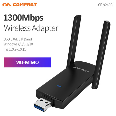 Adaptateur Wi-fi Gigabit USB Wi-fi 1300 mb/s 2.4 + 5Ghz, Dongle d'antenne USB 802.11AC MU-MIMO Ethernet, pour récepteur d'ordinateur de bureau ► Photo 1/6