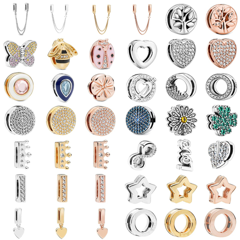 Pandora – perles à Clip en argent S925, anneaux de couleur, breloques rondes en cristal, couronne en cœur, perles d'amour, adaptées aux bracelets originaux pour femmes ► Photo 1/6