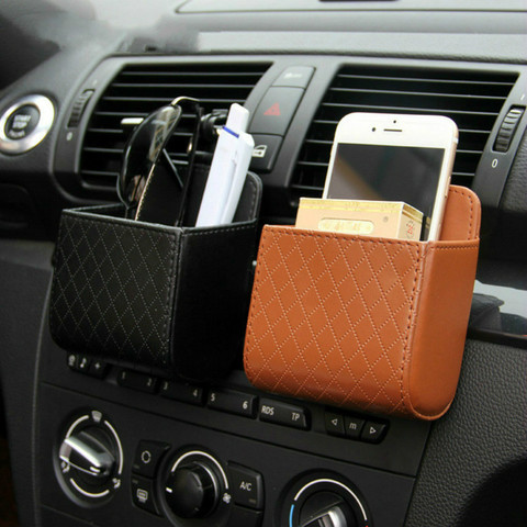 Sac de rangement de voiture, étui suspendu à ventilation, pochette en Faux cuir, porte-lunettes de téléphone portable, accessoires d'intérieur automobile ► Photo 1/6