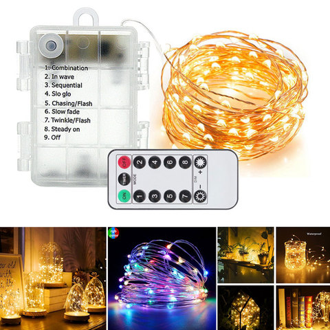 8 Modes 100 50LED fée lumières USB à piles avec 13 clés à distance 10m 5m fil de cuivre étanche lumières fête du Festival ► Photo 1/6