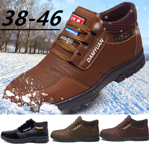 YEINSHAARS fourrure chaude hommes chaussures décontractées chaussures plates chaudes Style britannique chaussures en cuir confort antidérapant bottes d'hiver hommes grande taille 46 ► Photo 1/6