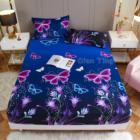 (Nouveau sur le produit) 1 pièces 100% Polyester imprimé drap housse matelas quatre coins avec bandeau élastique drap de lit (pas de taies d'oreiller) ► Photo 1/6