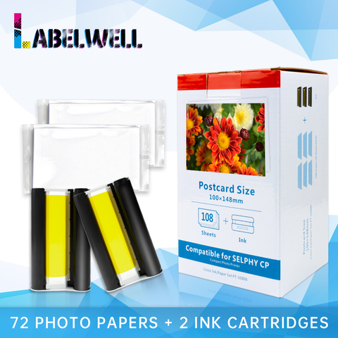 Labelwell encre couleur et ensemble de papier pour Canon Selphy imprimante Photo compacte CP1200 CP1300 CP910 CP900 KP 108IN cartouche de KP-36IN ► Photo 1/6