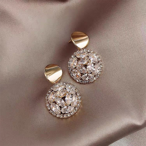 Boucles d'oreilles en strass géométriques pour femmes, grandes, rondes, cristal, luxe, cadeau de mariage ► Photo 1/6