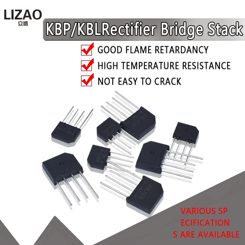 5 PIÈCES KBL406 KBL410 KBL608 KBL610 2A-6A 600V-1000V KBP206 KBP210 KBP307 KBP310 Monophasé Pont Redresseur à Diode En Gros ► Photo 1/1