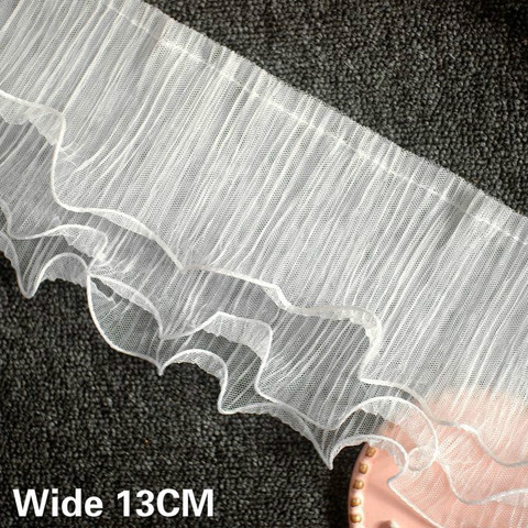 13CM de large trois couches Tulle maille plissé tissu 3D dentelle élastique à volants garniture broderie frange ruban robe de mariée couture décor ► Photo 1/5