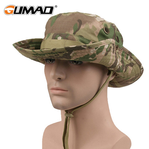 Casquette de pêche Camouflage en plein air, pare-soleil, pare-soleil, chapeau seau, chapeau seau, carré tactique militaire Airsoft, Camping, bord large, Bonnie ► Photo 1/6