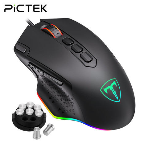 PICTEK PC257 – souris de jeu filaire, 12000 DPI, rétroéclairée rvb, 10 boutons programmables, périphérique ergonomique pour ordinateur PC et PC, USB ► Photo 1/6