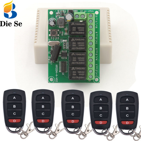 Diese – télécommande universelle sans fil, récepteur et émetteur, pour Garage, éclairage, moteur, LED, DC 12V, 24V, 4CH RF, 433MHz ► Photo 1/6