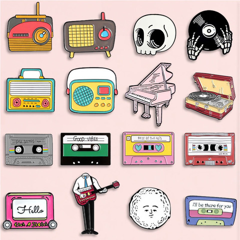 Broche en émail pour Collection musicale, enregistreur plat Radio, Piano, broches, jean, sac chemise, dessin animé, bijoux d'art, cadeau pour amis ► Photo 1/6