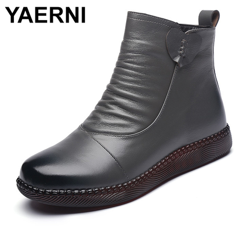 YAERNI automne chaussures pour femmes bottes en cuir femmes mode bottes d'hiver femmes chaussures plates antidérapantes chaudes chaussures à semelles épaisses femmes ► Photo 1/6