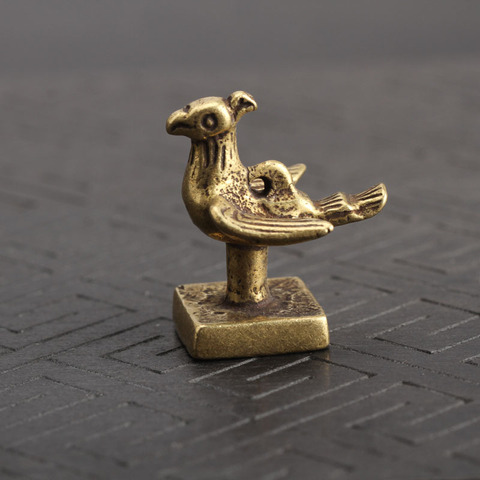 Figurine de phénix oiseau en cuivre, Sculpture de sceau gravé, ornements de bureau, Vintage, en laiton, animaux Miniatures, décorations, cadeau de décoration pour la maison ► Photo 1/6