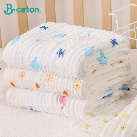 Peignoir en gaze de coton pour nouveau-né, serviette de bain pour bébé, 6 couches, tissu de toilette, couverture pour enfant, serviette pour le visage, mousseline ► Photo 1/6