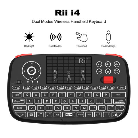 Rii-Mini clavier Bluetooth i4 2.4GHz, deux Modes, clavier numérique portable, avec pavé tactile, rétroéclairé, télécommande pour Windows et Android ► Photo 1/6