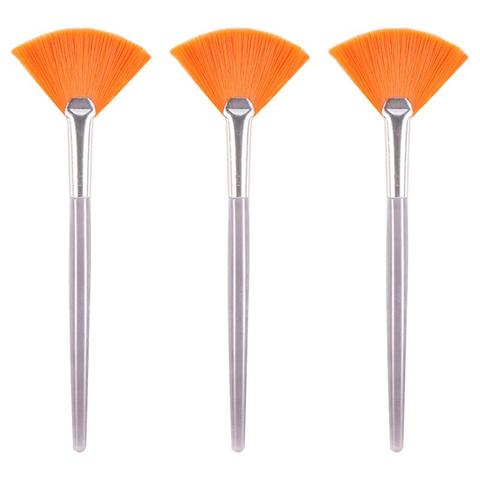 3 pièces brosses faciales pratiques ventilateur pinceaux de maquillage doux Portable masque brosses outils cosmétiques pour femmes dames filles (jaune) ► Photo 1/6