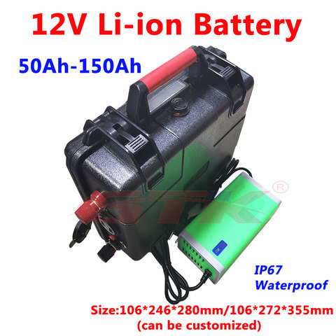 Batterie lithium-ion, 12 V, étanche, boîtier isolé, puissance nominale de 50, 60, 80, 100, 120 Ah, valise d'énergie, pour voiturette de golf, détecteur de poisson, embarcation de pêche, livrée avec chargeur ► Photo 1/4