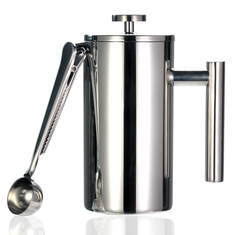 Meilleure cafetière à pression française, Double paroi en acier inoxydable 304, maintient le café ou le thé chaud, 3 tailles avec clip/cuillère de scellage ► Photo 1/6