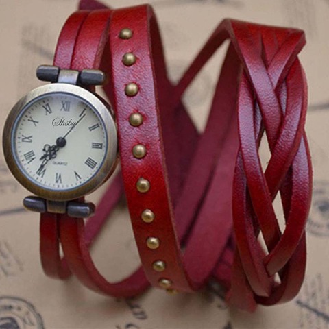 Shsby nouveau Roma Vintage peau de vache spiralé bracelet de montre chiffres romains armure tresse montre femmes bracelet en cuir montres ► Photo 1/6