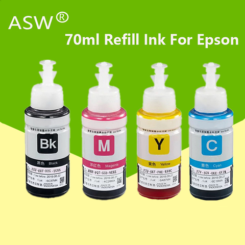 ASW 4PK 70ml Recharge Encre Pour Epson L550 L555 L566 L100 L110 L132 L200 L210 L222 L300 L362 L366 Imprimante Kit D'encre ► Photo 1/6