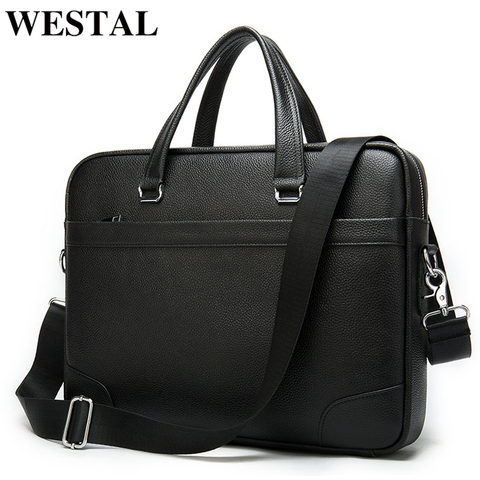 WESTAL – mallette en cuir véritable pour hommes, porte-documents pour documents, sac pour ordinateur portable de 14 pouces, sac à bandoulière, 9082 ► Photo 1/6