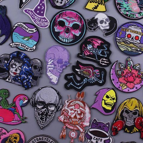 Patch brodé Punk/brodé sur vêtements, à rayures, crâne de diable, pour Halloween ► Photo 1/6