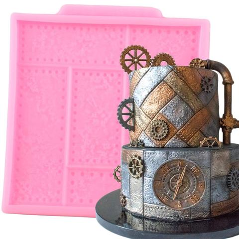 Moule industriel en Silicone, plaque de métal riveté, Steampunk, bord de gâteau Fondant, outils de décoration de gâteaux, bonbons, chocolat, pâte à gomme ► Photo 1/6